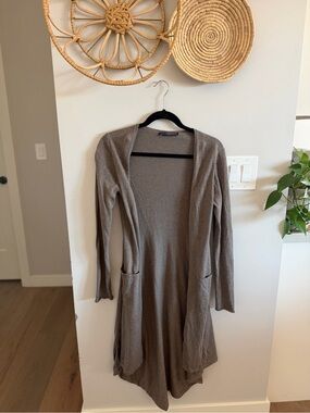 Peruvian Connection Taupe Open-Front Knit Duster Cardigan 100% Pima cotton